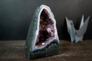 Rare Blue Lace Agate Geode with White Bands, Stalactite Flower & Galaxy Amethyst Druzy – Gallery-Quality Collector’s Piece (9 in | 8 lb)