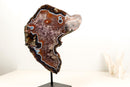 Rare Black and White Lace Agate Slice with Red Amethyst Druzy & Natural Agate Eyes – Large Collector Specimen on Stand