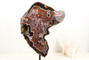 Rare Black and White Lace Agate Slice with Red Amethyst Druzy & Natural Agate Eyes – Large Collector Specimen on Stand