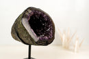 Deep Purple Amethyst Geode with Polished Agate Border & Natural Goethite Inclusions – High-Grade Brazilian Crystal (14 lb)