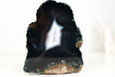Rare Undyed Black Lace Agate Geode with White Agate Center – Natural Brazilian Collector Specimen (7.5 in | 6.6 lb)