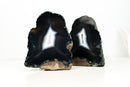 Rare Pair of Natural Black Lace Agate Geodes with White Agate Centers – Undyed Brazilian Collector Specimens (5180g - 11.4 lb)