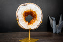 Golden Orange Citrine Portal Geode with Polished White Agate Border – Crystal on Custom Stand (5lb)