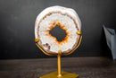Golden Orange Citrine Portal Geode with Polished White Agate Border – Crystal on Custom Stand (5lb)