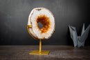 Golden Orange Citrine Portal Geode with Polished White Agate Border – Crystal on Custom Stand (5lb)