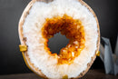 Golden Orange Citrine Portal Geode with Polished White Agate Border – Crystal on Custom Stand (5lb)
