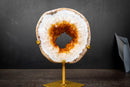 Golden Orange Citrine Portal Geode with Polished White Agate Border – Crystal on Custom Stand (5lb)