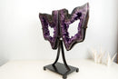 Spectacular AAA-Grade Brazilian Amethyst Geode Butterfly Wings Pair on Stand – Grape Jelly Collector Specimen (Large: 21 In - 40.2 Lb)