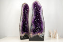 Pair of Large AAA-Grade Amethyst Cathedral Geodes – Royal Purple Gemmy Crystals & Polished Agate Backs (113 Lb / 52 Kg)