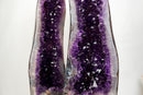 Pair of Large AAA-Grade Amethyst Cathedral Geodes – Royal Purple Gemmy Crystals & Polished Agate Backs (113 Lb / 52 Kg)