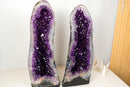 Pair of Large AAA-Grade Amethyst Cathedral Geodes – Royal Purple Gemmy Crystals & Polished Agate Backs (113 Lb / 52 Kg)