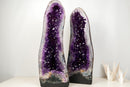 Pair of Large AAA-Grade Amethyst Cathedral Geodes – Royal Purple Gemmy Crystals & Polished Agate Backs (113 Lb / 52 Kg)