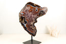 Rare Black and White Lace Agate Slice with Red Amethyst Druzy & Natural Agate Eyes – Large Collector Specimen on Stand