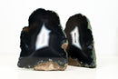 Rare Pair of Natural Black Lace Agate Geodes with White Agate Centers – Undyed Brazilian Collector Specimens (5180g - 11.4 lb)