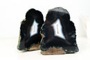 Rare Pair of Natural Black Lace Agate Geodes with White Agate Centers – Undyed Brazilian Collector Specimens (5180g - 11.4 lb)