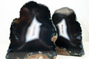 Rare Pair of Natural Black Lace Agate Geodes with White Agate Centers – Undyed Brazilian Collector Specimens (5180g - 11.4 lb)