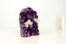 Natural Grape Purple Amethyst Crystal Cluster with Calcite, Uruguayan Calcite, Cut Base Specimen - 2.4 Kg - 5.4 lb