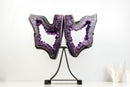 Spectacular AAA-Grade Brazilian Amethyst Geode Butterfly Wings Pair on Stand – Grape Jelly Collector Specimen (Large: 21 In - 40.2 Lb)