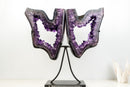 Spectacular AAA-Grade Brazilian Amethyst Geode Butterfly Wings Pair on Stand – Grape Jelly Collector Specimen (Large: 21 In - 40.2 Lb)