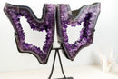 Spectacular AAA-Grade Brazilian Amethyst Geode Butterfly Wings Pair on Stand – Grape Jelly Collector Specimen (Large: 21 In - 40.2 Lb)