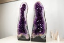 Pair of Large AAA-Grade Amethyst Cathedral Geodes – Royal Purple Gemmy Crystals & Polished Agate Backs (113 Lb / 52 Kg)