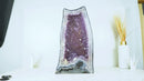 Large Amethyst Geode Cathedral with Shiny, Saturated Lavender Purple Amethyst and Polished Blue Agate Back