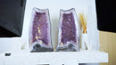 Pair of Large Amethyst Geode Cathedrals with Shiny, Saturated Lavender Purple Amethyst and Polished Back