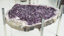 Amethyst Geode Dining Table on Handmade Inox Base with a AAA, Deep Purple Amethyst Crystal Geode