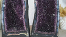 Gorgeous Pair of Bookmatching Deep Purple Amethyst Geodes, Large and Tall with Blue Banded Agate