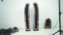 Pair of Deep Purple X-Tall Amethyst Cathedrals With Sugar Druzy