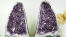 Pair of Book matching Deep Purple Amethyst Geode with Rare Flower-Like, Dual-Colored Zone Amethyst Points and Calcite Inclusion