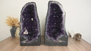 Pair of Rare Agate Amethyst Cathedral Geodes on Banded Agate, Museum Grade Aaa