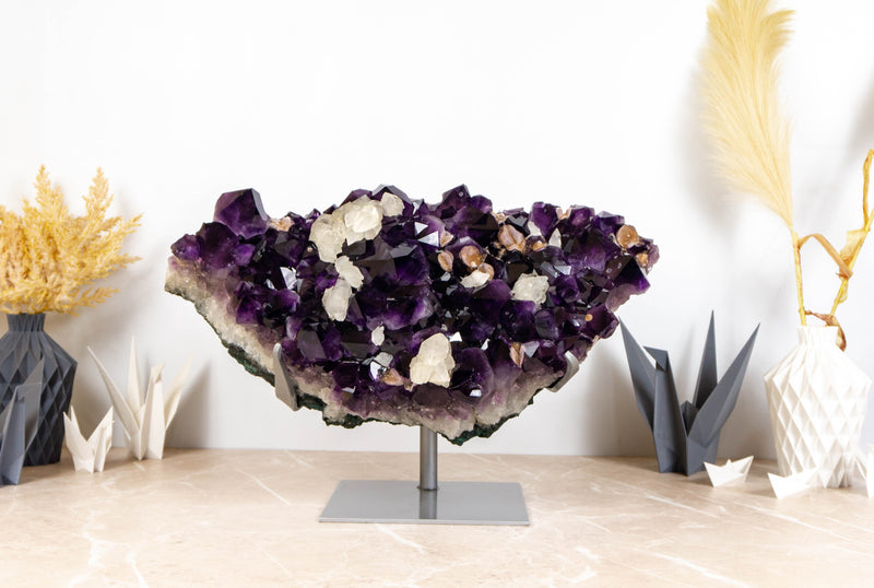 Rare Large AAA Amethyst Cluster with Calcite and Cristobalite - E2D Crystals & Minerals