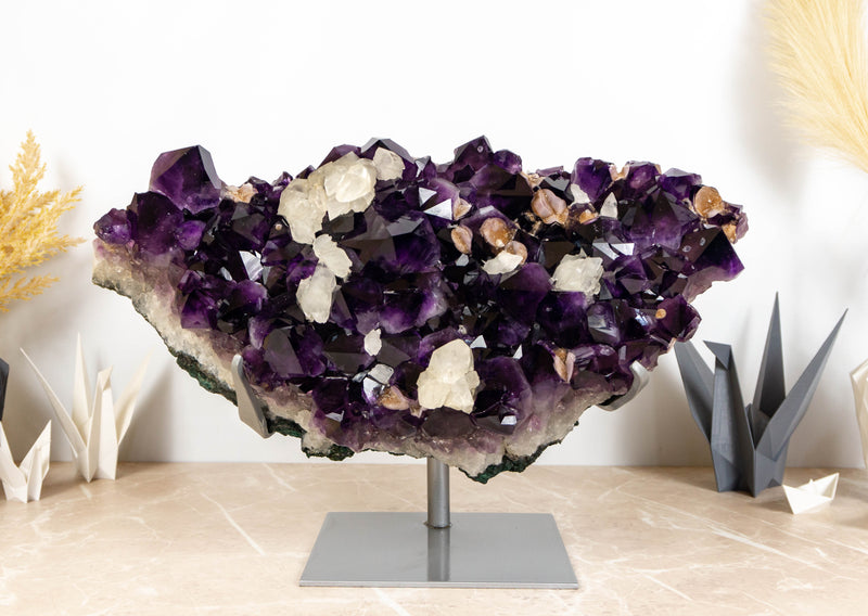Rare Large AAA Amethyst Cluster with Calcite and Cristobalite - E2D Crystals & Minerals