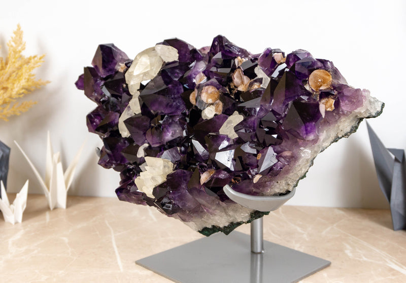 Rare Large AAA Amethyst Cluster with Calcite and Cristobalite - E2D Crystals & Minerals