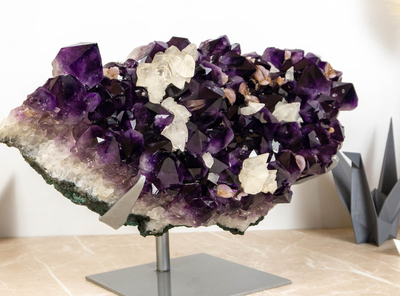 Rare Large AAA Amethyst Cluster with Calcite and Cristobalite - E2D Crystals & Minerals