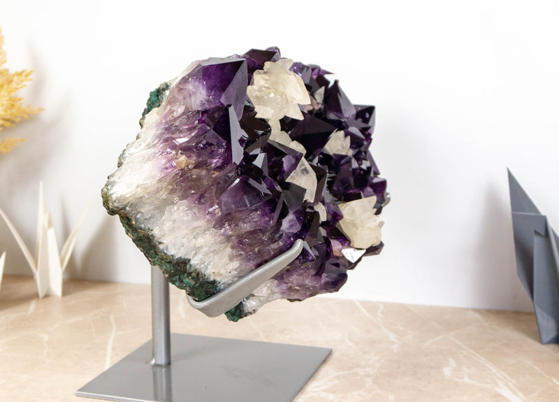 Rare Large AAA Amethyst Cluster with Calcite and Cristobalite - E2D Crystals & Minerals