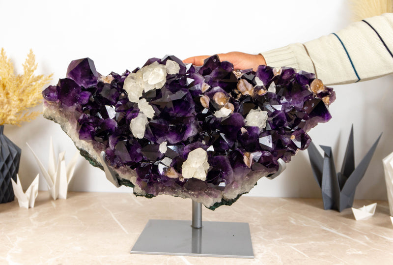 Rare Large AAA Amethyst Cluster with Calcite and Cristobalite - E2D Crystals & Minerals