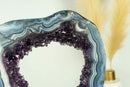 Spectacular Blue Lace Agate Geode Slice with Dark Amethyst Druzy