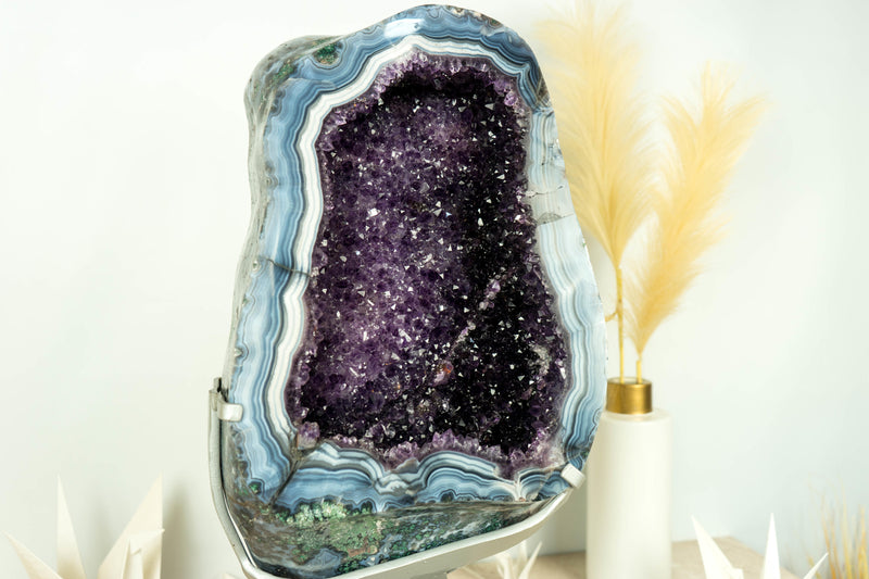 Rare World-Class Amethyst Geode with White and Blue Lace Agate