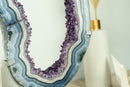 World-Class White and Blue Lace Agate Geode Slice with Deep Purple Amethyst Druzy