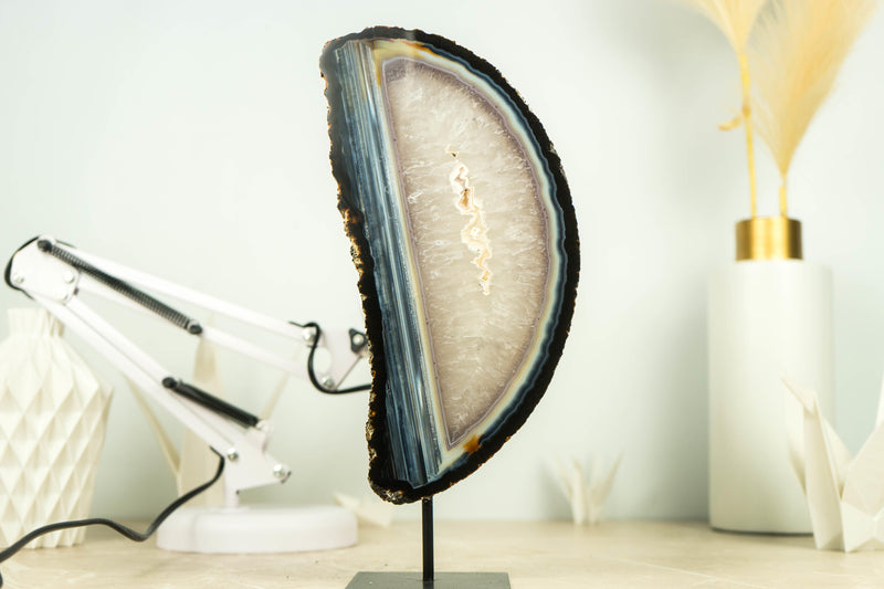 Natural Blue Lace Agate Slice with Horizontal Water Line Bandings