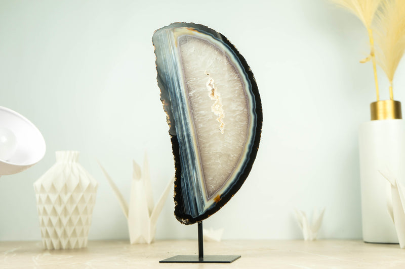 Natural Blue Lace Agate Slice with Horizontal Water Line Bandings