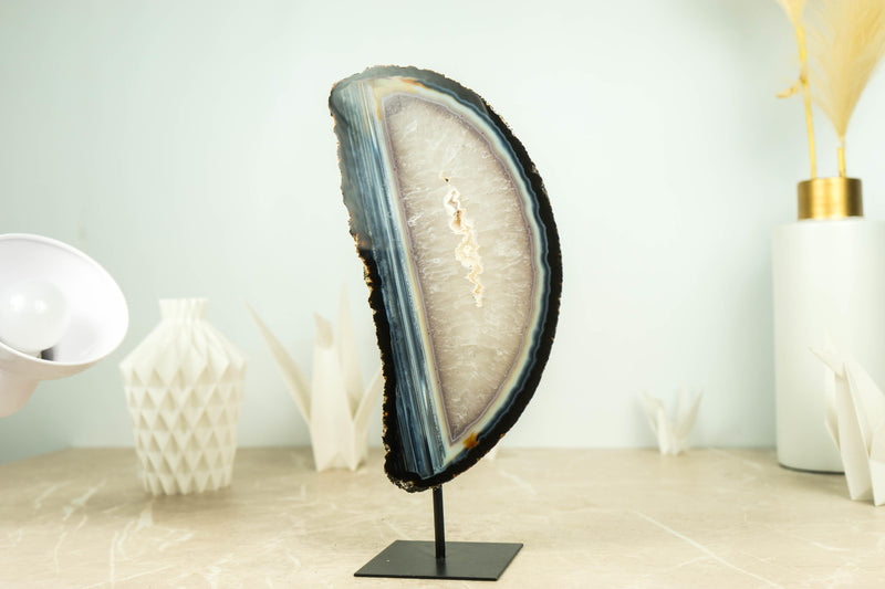 Natural Blue Lace Agate Slice with Horizontal Water Line Bandings