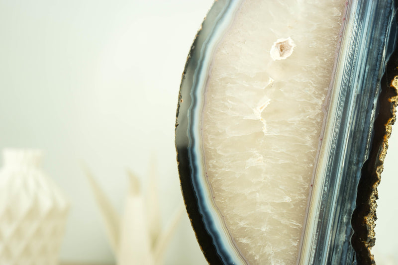 Natural Blue Lace Agate Slice with Horizontal Water Line Bandings