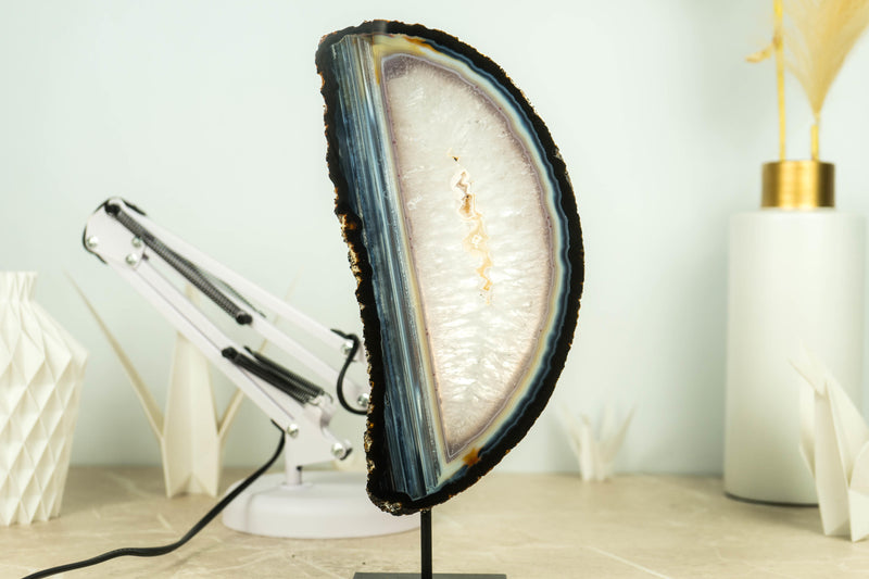 Natural Blue Lace Agate Slice with Horizontal Water Line Bandings