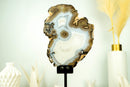 Rare Natural Earth and Blue Lace Undyed Agate Slice with Quartz