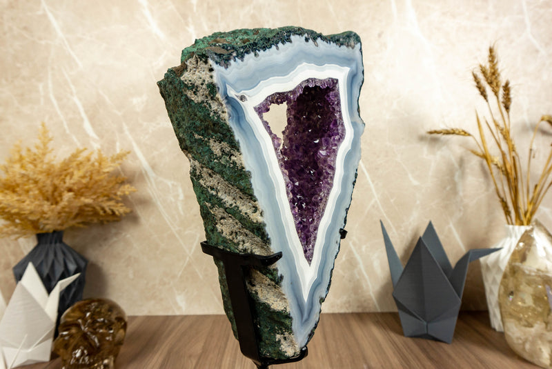 Lace Agate with Amethyst Geode Slide, Double Sided Slice collective