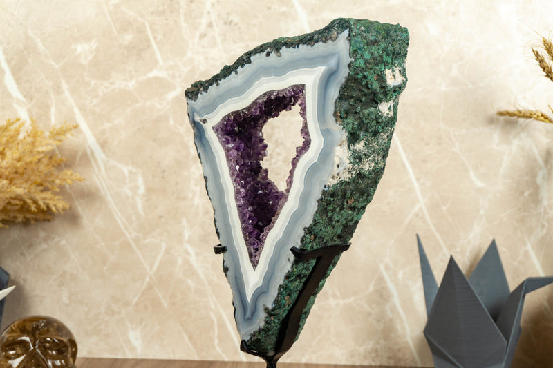 Lace Agate with Amethyst Geode Slide, Double Sided Slice collective