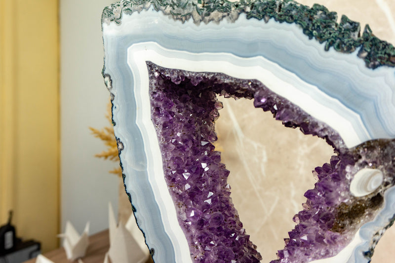 Lace Agate with Amethyst Geode Slide, Double Sided Slice collective